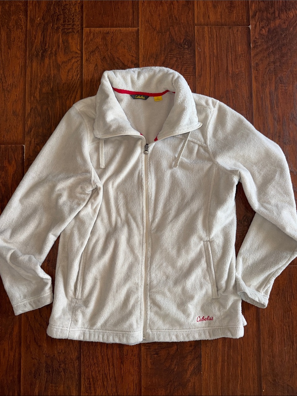 Cabela's Cream Lightweight Fleece Jacket with Red Trim